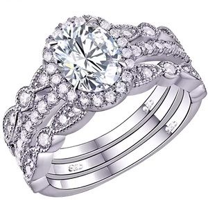 1.25 Ct Oval Cut Diamond 3 piece Bridal Set Wedding Rings